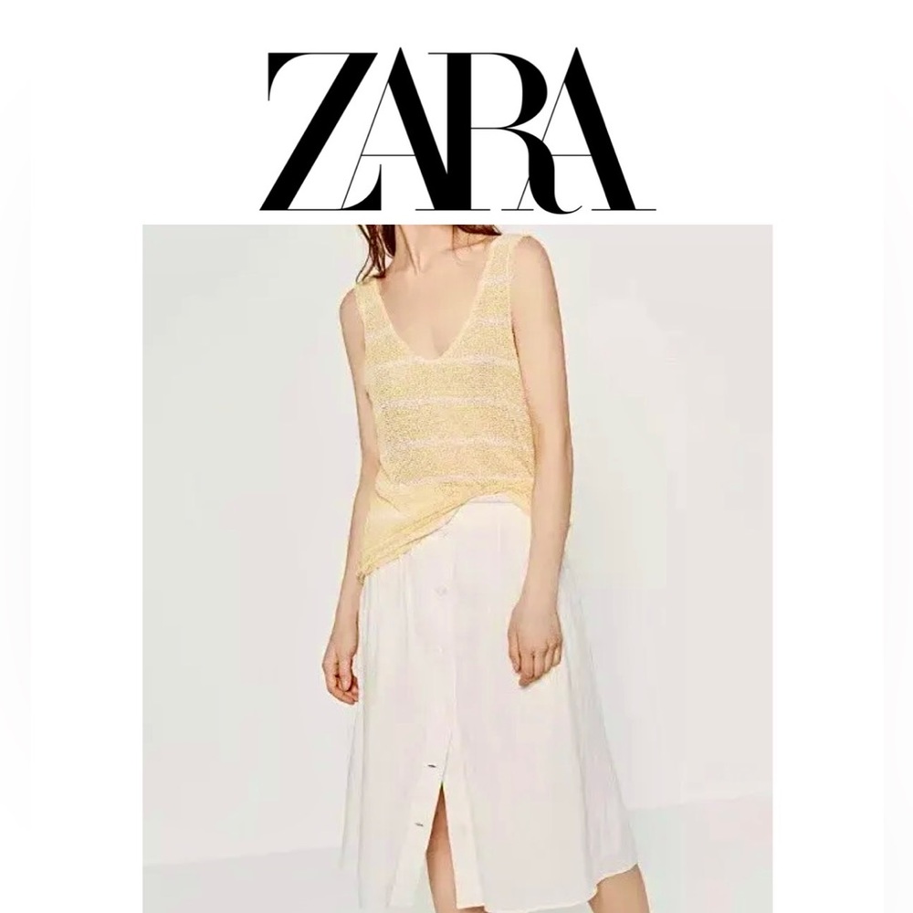 BN Zara distressed Yellow White Striped Thin See Through Tank Top